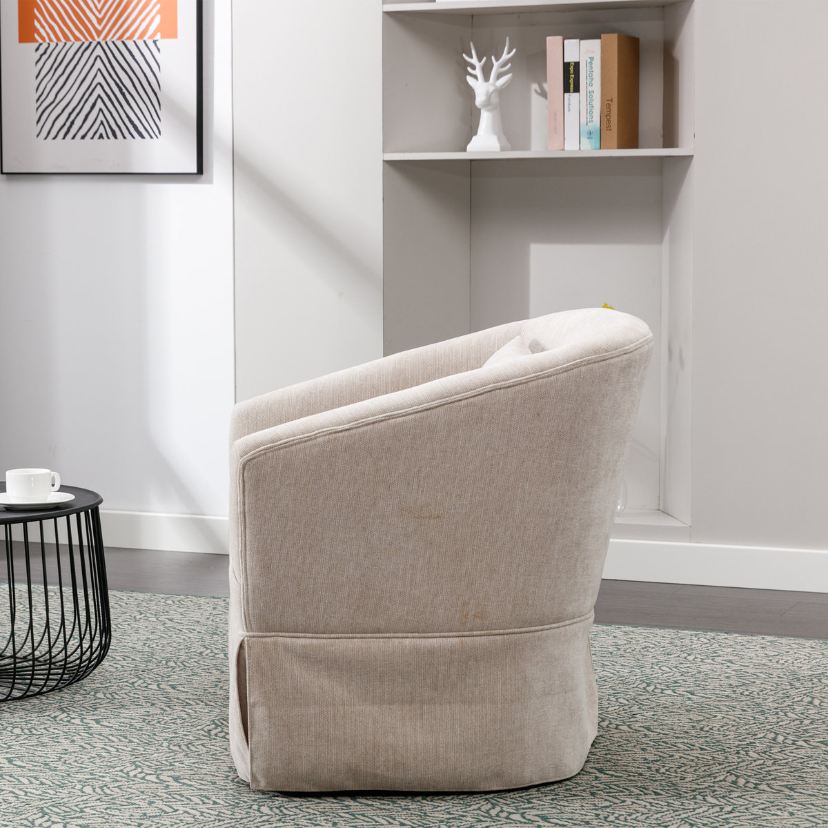 360-Degree Swivel Upholstered Armchair with Accent Pillow